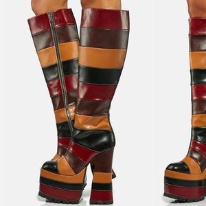 Dolls Kill Striped Platform Knee High Boots